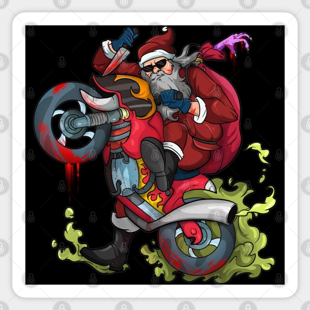 Zombie Biker Santa Motorcycle Christmas Sticker by Trendy Black Sheep